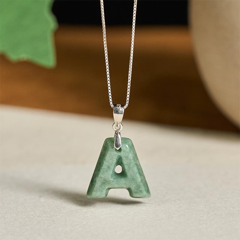 "May You Find Your Own Meaning" Natural A-Z Letter Jade 925 Sterling Silver Chain Necklace Includes Gift Message Card - Image 3
