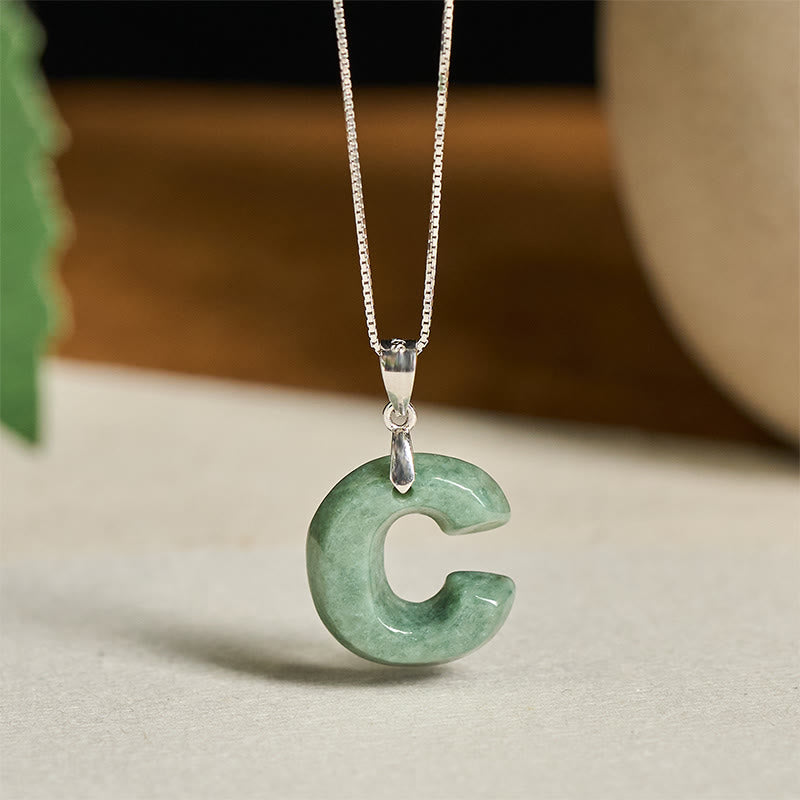 "May You Find Your Own Meaning" Natural A-Z Letter Jade 925 Sterling Silver Chain Necklace Includes Gift Message Card - Image 28