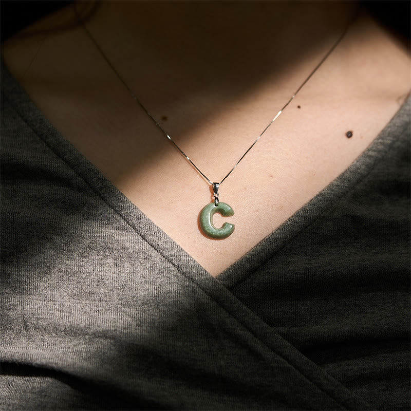 "May You Find Your Own Meaning" Natural A-Z Letter Jade 925 Sterling Silver Chain Necklace Includes Gift Message Card - Image 31