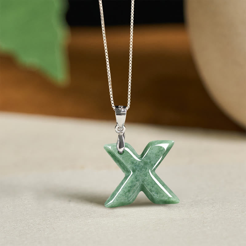 "May You Find Your Own Meaning" Natural A-Z Letter Jade 925 Sterling Silver Chain Necklace Includes Gift Message Card - Image 114