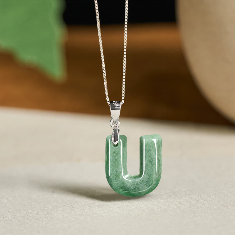 "May You Find Your Own Meaning" Natural A-Z Letter Jade 925 Sterling Silver Chain Necklace Includes Gift Message Card - Image 102