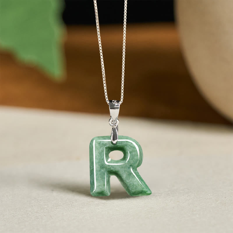 "May You Find Your Own Meaning" Natural A-Z Letter Jade 925 Sterling Silver Chain Necklace Includes Gift Message Card - Image 90