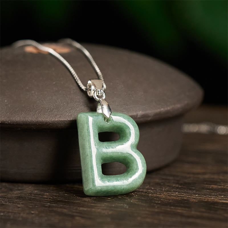 "May You Find Your Own Meaning" Natural A-Z Letter Jade 925 Sterling Silver Chain Necklace Includes Gift Message Card - Image 24