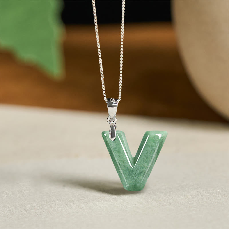 "May You Find Your Own Meaning" Natural A-Z Letter Jade 925 Sterling Silver Chain Necklace Includes Gift Message Card - Image 106