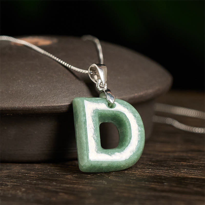 "May You Find Your Own Meaning" Natural A-Z Letter Jade 925 Sterling Silver Chain Necklace Includes Gift Message Card - Image 36