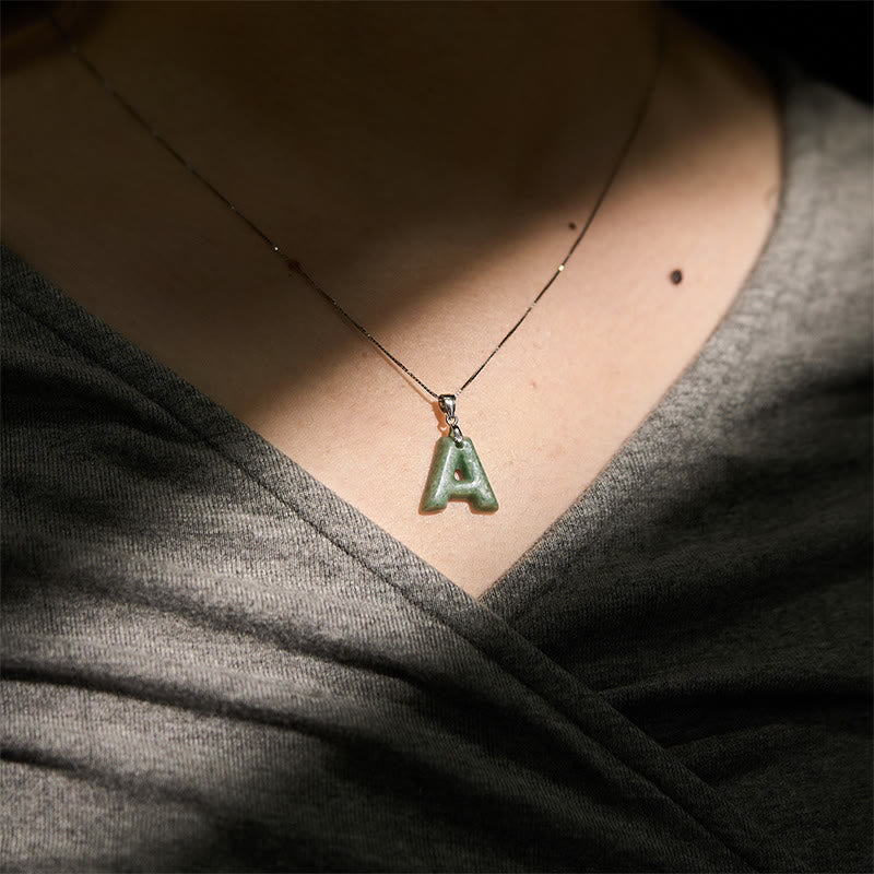 "May You Find Your Own Meaning" Natural A-Z Letter Jade 925 Sterling Silver Chain Necklace Includes Gift Message Card - Image 18