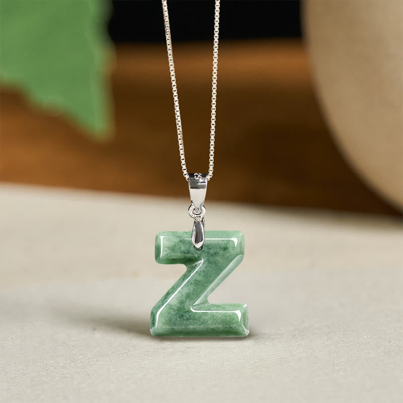 "May You Find Your Own Meaning" Natural A-Z Letter Jade 925 Sterling Silver Chain Necklace Includes Gift Message Card - Image 122