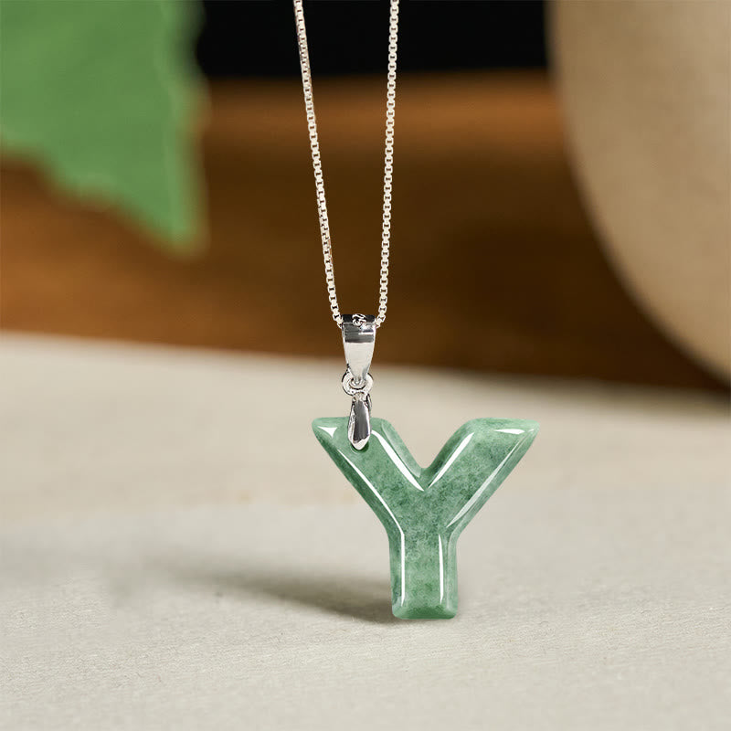 "May You Find Your Own Meaning" Natural A-Z Letter Jade 925 Sterling Silver Chain Necklace Includes Gift Message Card - Image 118