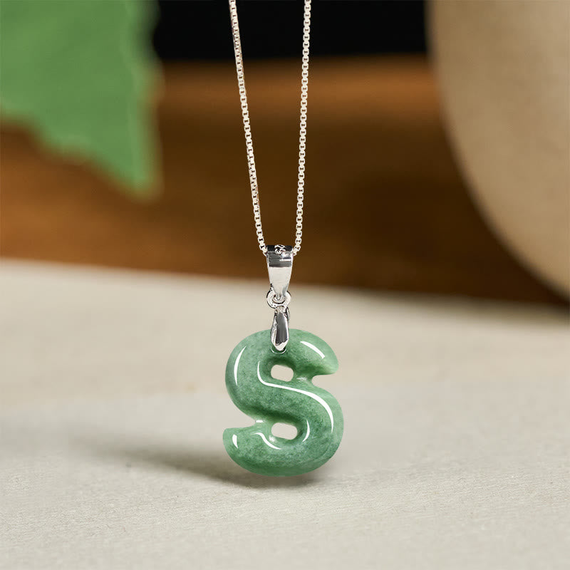 "May You Find Your Own Meaning" Natural A-Z Letter Jade 925 Sterling Silver Chain Necklace Includes Gift Message Card - Image 94