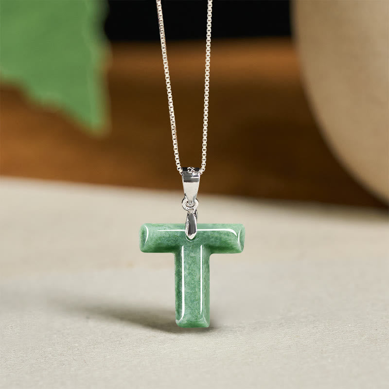 "May You Find Your Own Meaning" Natural A-Z Letter Jade 925 Sterling Silver Chain Necklace Includes Gift Message Card - Image 98