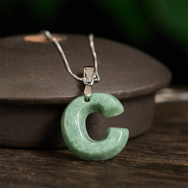 "May You Find Your Own Meaning" Natural A-Z Letter Jade 925 Sterling Silver Chain Necklace Includes Gift Message Card - Image 29