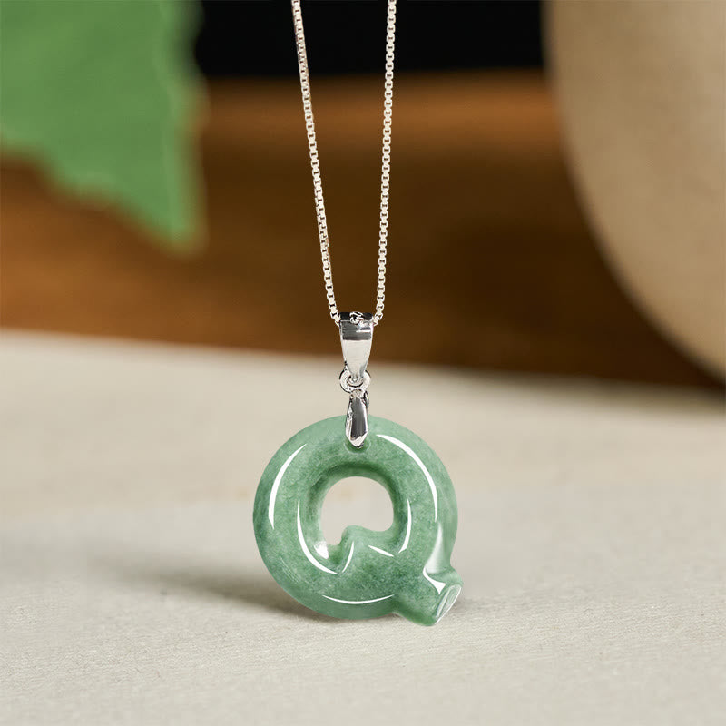 "May You Find Your Own Meaning" Natural A-Z Letter Jade 925 Sterling Silver Chain Necklace Includes Gift Message Card - Image 86