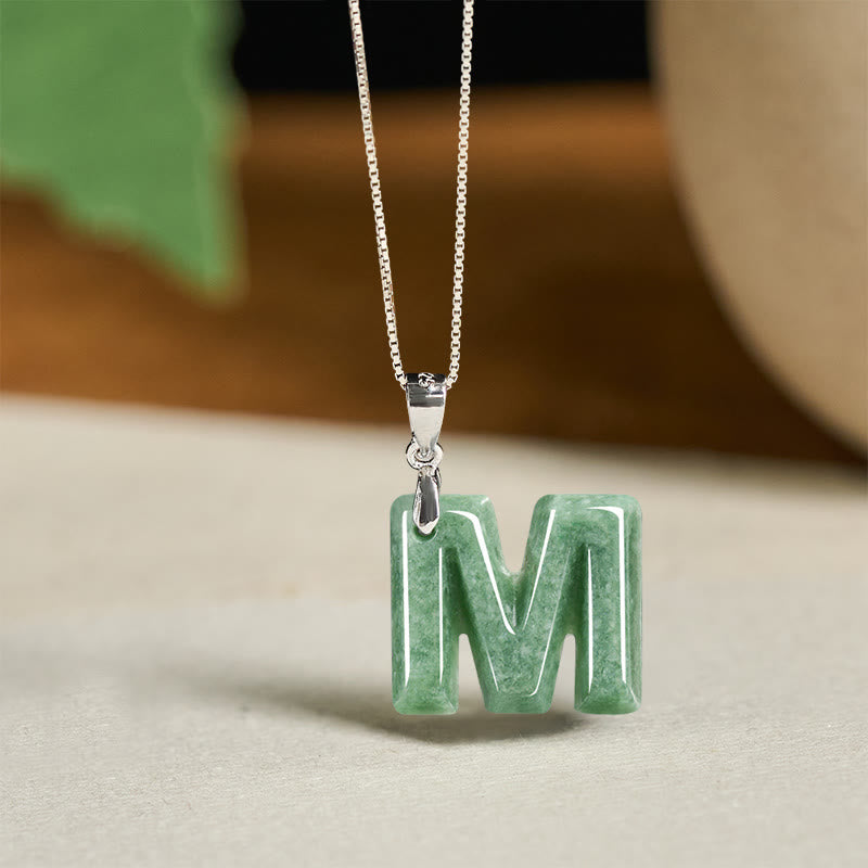 "May You Find Your Own Meaning" Natural A-Z Letter Jade 925 Sterling Silver Chain Necklace Includes Gift Message Card - Image 70