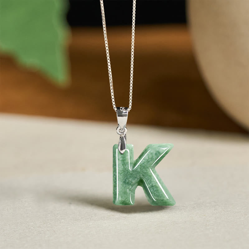 "May You Find Your Own Meaning" Natural A-Z Letter Jade 925 Sterling Silver Chain Necklace Includes Gift Message Card - Image 62
