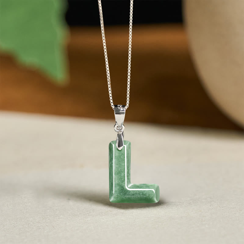 "May You Find Your Own Meaning" Natural A-Z Letter Jade 925 Sterling Silver Chain Necklace Includes Gift Message Card - Image 66