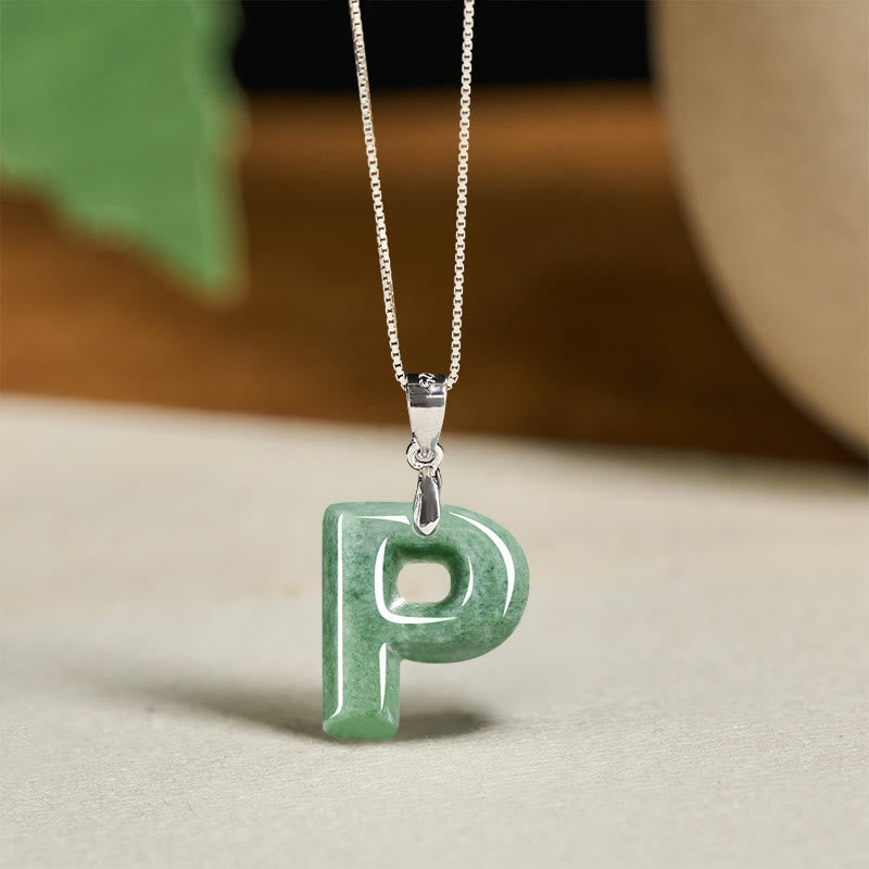 "May You Find Your Own Meaning" Natural A-Z Letter Jade 925 Sterling Silver Chain Necklace Includes Gift Message Card - Image 82