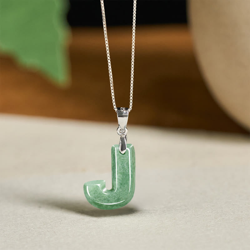 "May You Find Your Own Meaning" Natural A-Z Letter Jade 925 Sterling Silver Chain Necklace Includes Gift Message Card - Image 58