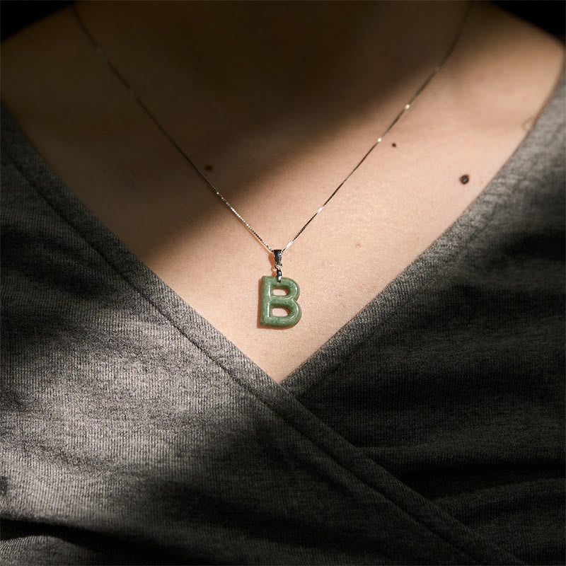 "May You Find Your Own Meaning" Natural A-Z Letter Jade 925 Sterling Silver Chain Necklace Includes Gift Message Card - Image 25