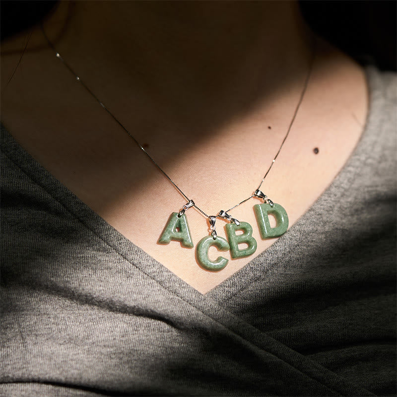 "May You Find Your Own Meaning" Natural A-Z Letter Jade 925 Sterling Silver Chain Necklace Includes Gift Message Card - Image 9