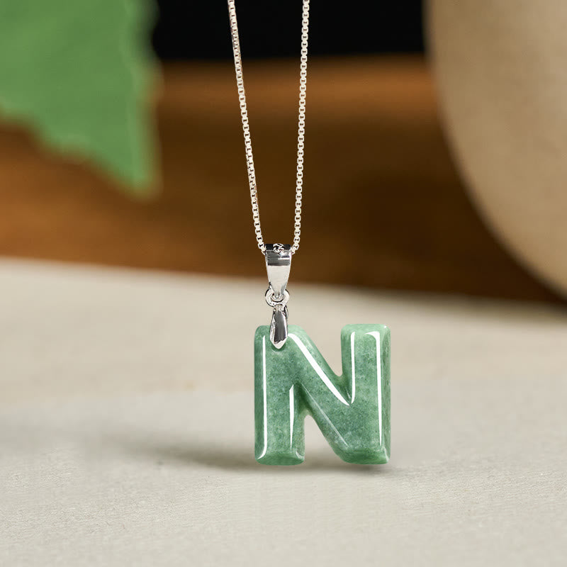 "May You Find Your Own Meaning" Natural A-Z Letter Jade 925 Sterling Silver Chain Necklace Includes Gift Message Card - Image 74
