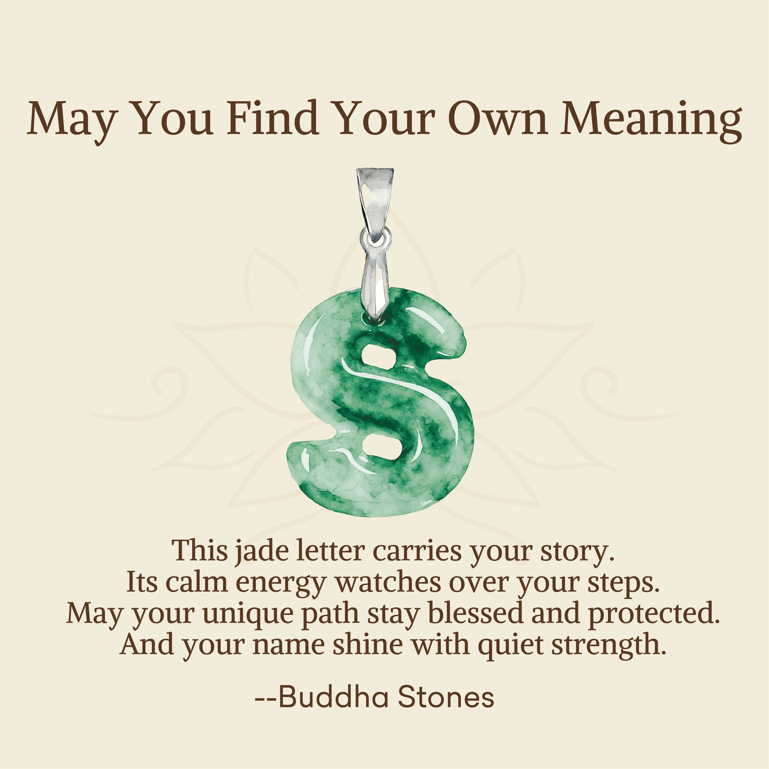 "May You Find Your Own Meaning" Natural A-Z Letter Jade 925 Sterling Silver Chain Necklace Includes Gift Message Card - Image 95
