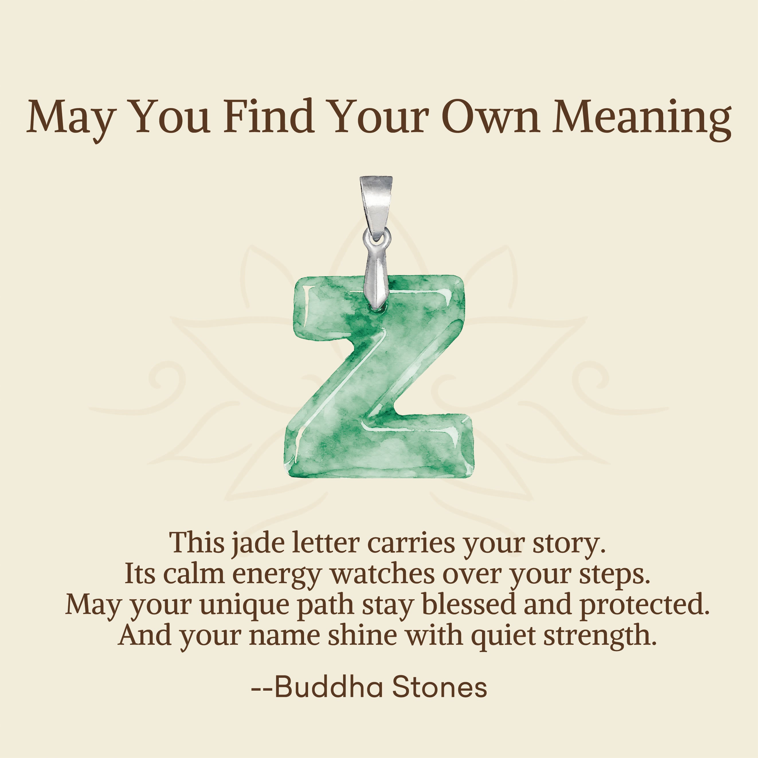 "May You Find Your Own Meaning" Natural A-Z Letter Jade 925 Sterling Silver Chain Necklace Includes Gift Message Card - Image 123