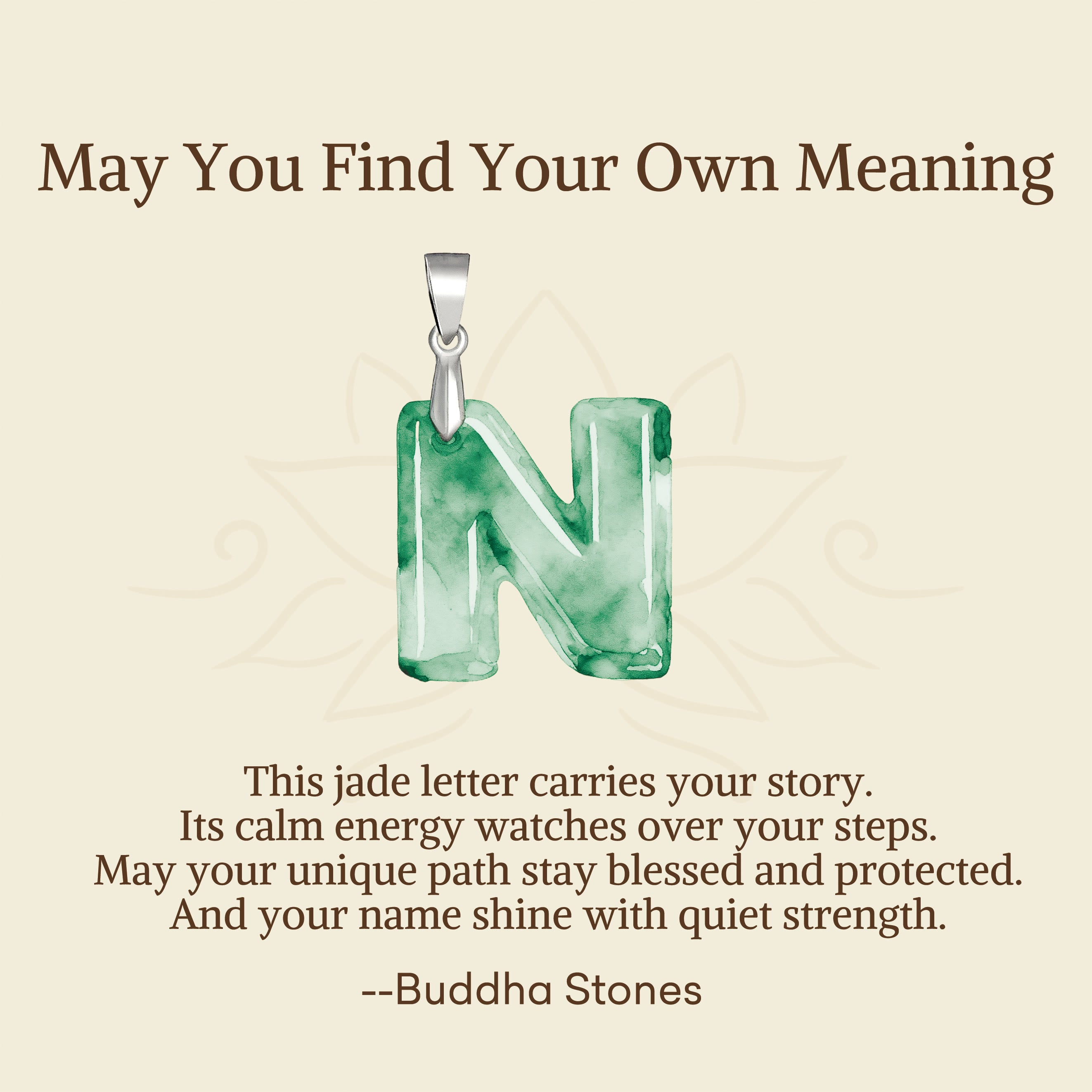 "May You Find Your Own Meaning" Natural A-Z Letter Jade 925 Sterling Silver Chain Necklace Includes Gift Message Card - Image 75