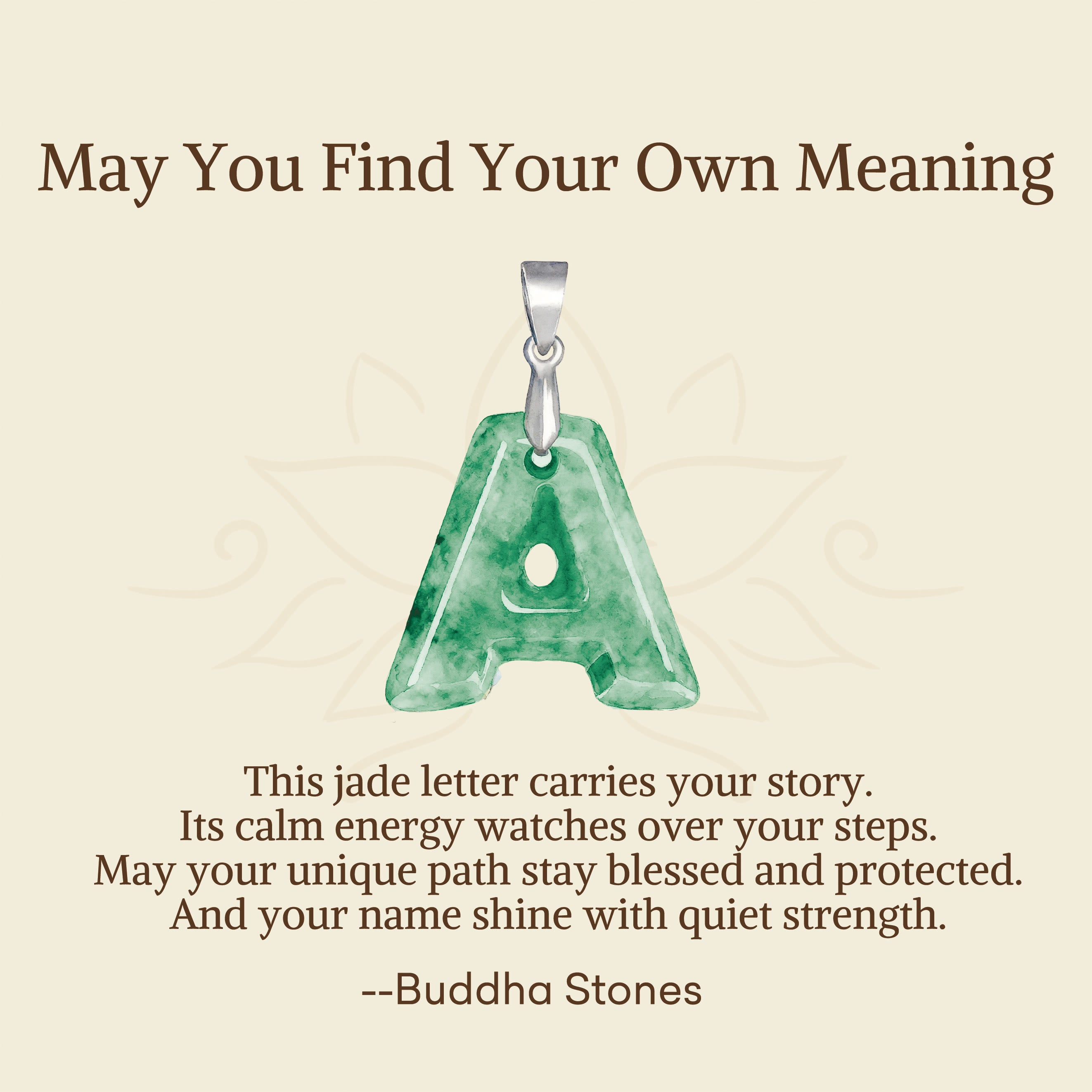 "May You Find Your Own Meaning" Natural A-Z Letter Jade 925 Sterling Silver Chain Necklace Includes Gift Message Card - Image 4