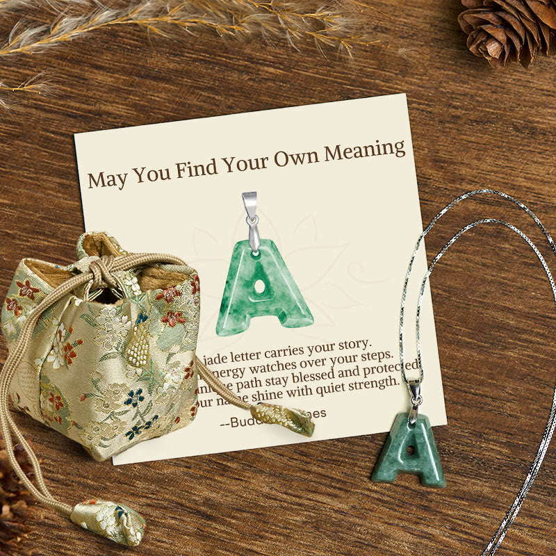 "May You Find Your Own Meaning" Natural A-Z Letter Jade 925 Sterling Silver Chain Necklace Includes Gift Message Card - Image 15