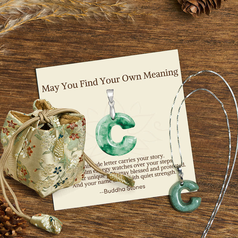"May You Find Your Own Meaning" Natural A-Z Letter Jade 925 Sterling Silver Chain Necklace Includes Gift Message Card - Image 30
