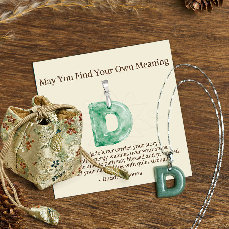 "May You Find Your Own Meaning" Natural A-Z Letter Jade 925 Sterling Silver Chain Necklace Includes Gift Message Card - Image 35