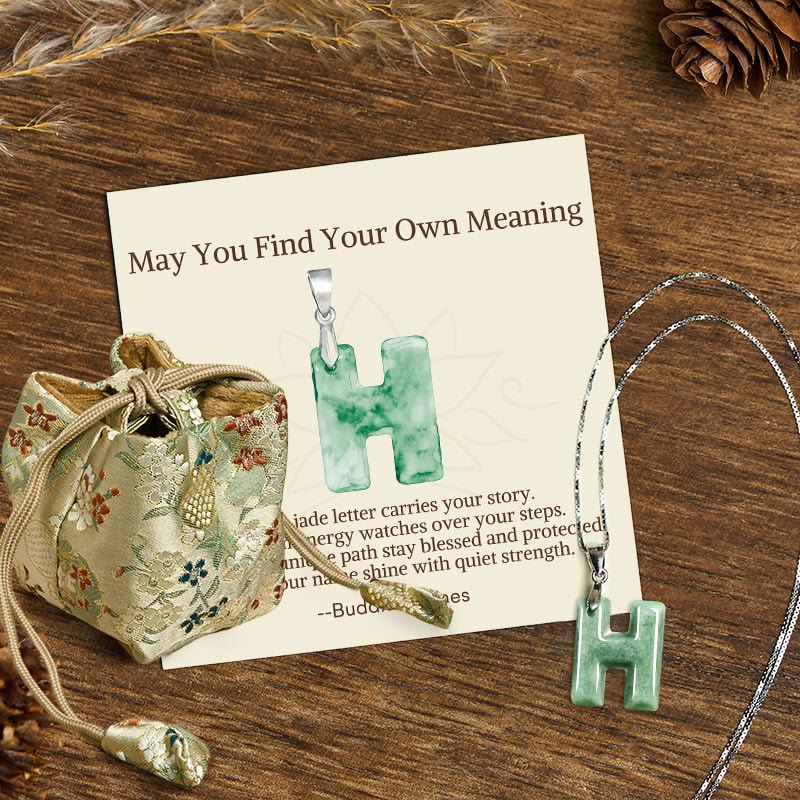 "May You Find Your Own Meaning" Natural A-Z Letter Jade 925 Sterling Silver Chain Necklace Includes Gift Message Card - Image 52