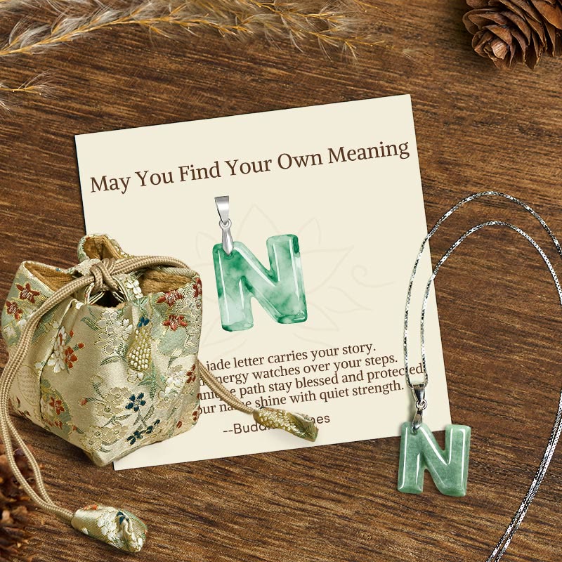 "May You Find Your Own Meaning" Natural A-Z Letter Jade 925 Sterling Silver Chain Necklace Includes Gift Message Card - Image 76