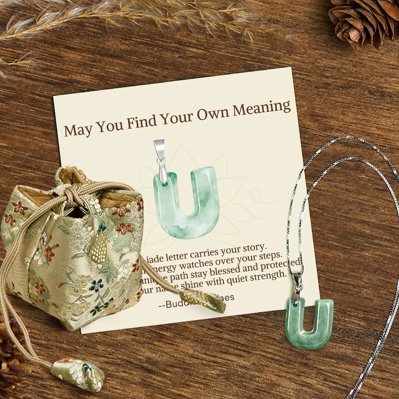 "May You Find Your Own Meaning" Natural A-Z Letter Jade 925 Sterling Silver Chain Necklace Includes Gift Message Card - Image 104