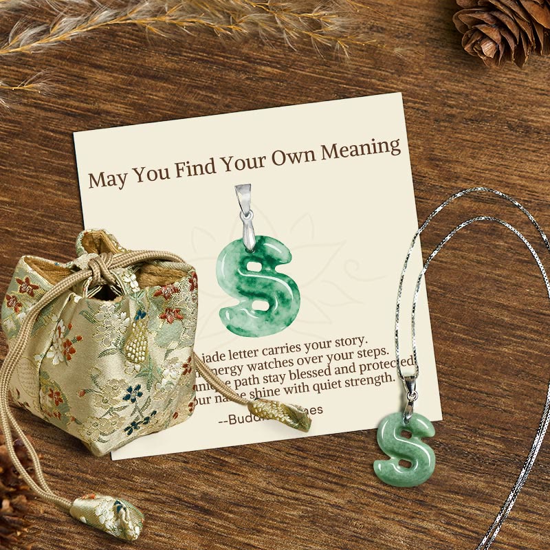 "May You Find Your Own Meaning" Natural A-Z Letter Jade 925 Sterling Silver Chain Necklace Includes Gift Message Card - Image 96