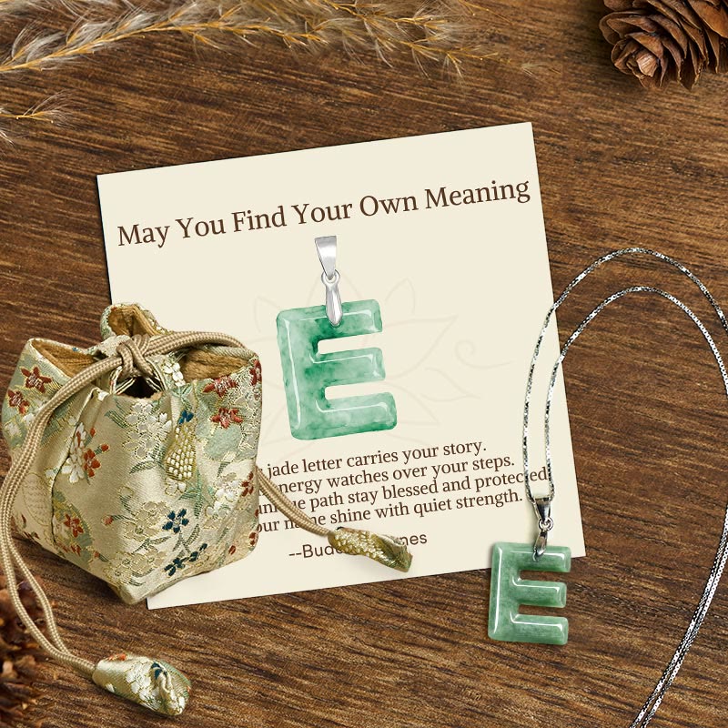 "May You Find Your Own Meaning" Natural A-Z Letter Jade 925 Sterling Silver Chain Necklace Includes Gift Message Card - Image 40