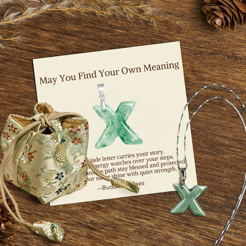 "May You Find Your Own Meaning" Natural A-Z Letter Jade 925 Sterling Silver Chain Necklace Includes Gift Message Card - Image 116