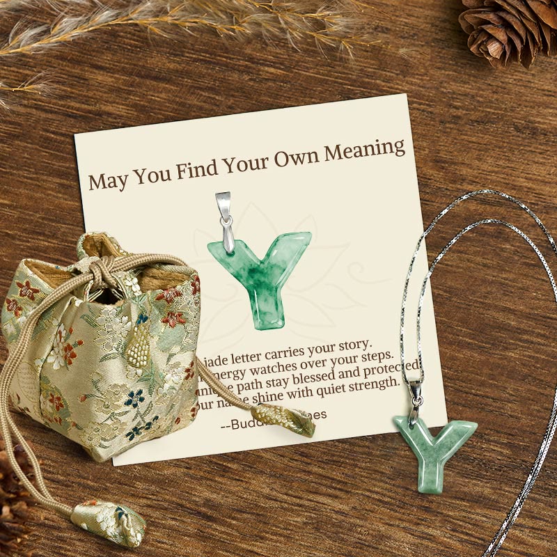 "May You Find Your Own Meaning" Natural A-Z Letter Jade 925 Sterling Silver Chain Necklace Includes Gift Message Card - Image 120