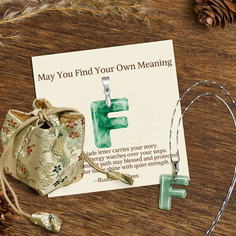 "May You Find Your Own Meaning" Natural A-Z Letter Jade 925 Sterling Silver Chain Necklace Includes Gift Message Card - Image 44