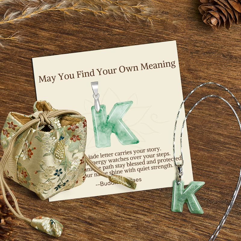 "May You Find Your Own Meaning" Natural A-Z Letter Jade 925 Sterling Silver Chain Necklace Includes Gift Message Card - Image 64