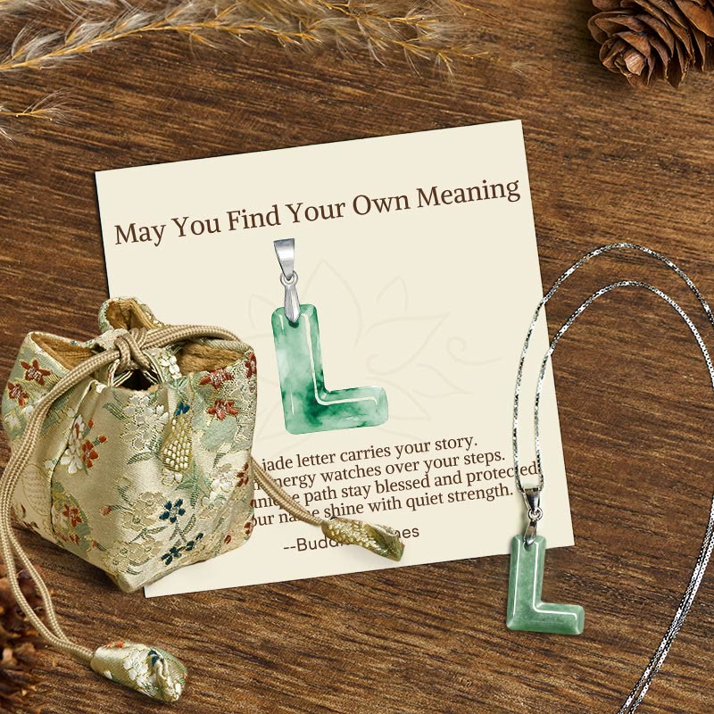 "May You Find Your Own Meaning" Natural A-Z Letter Jade 925 Sterling Silver Chain Necklace Includes Gift Message Card - Image 68