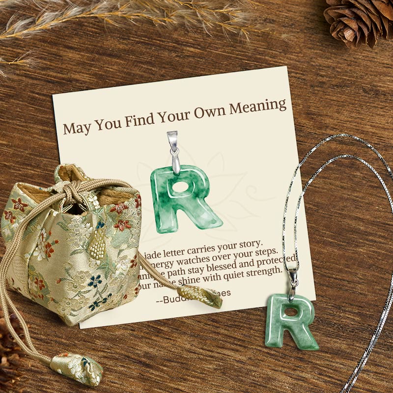 "May You Find Your Own Meaning" Natural A-Z Letter Jade 925 Sterling Silver Chain Necklace Includes Gift Message Card - Image 92