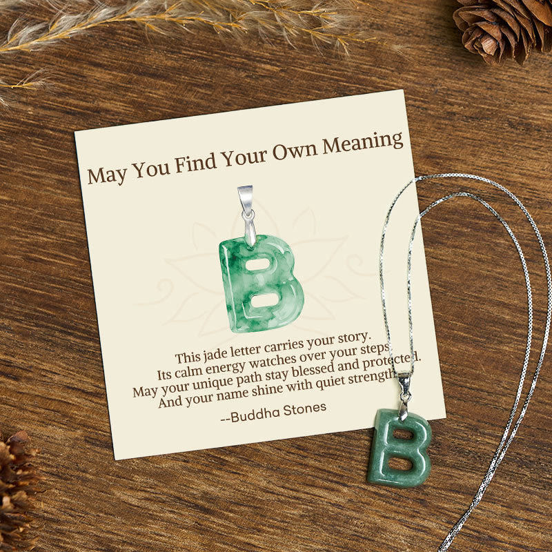 "May You Find Your Own Meaning" Natural A-Z Letter Jade 925 Sterling Silver Chain Necklace Includes Gift Message Card - Image 19