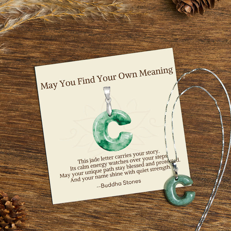 "May You Find Your Own Meaning" Natural A-Z Letter Jade 925 Sterling Silver Chain Necklace Includes Gift Message Card - Image 26