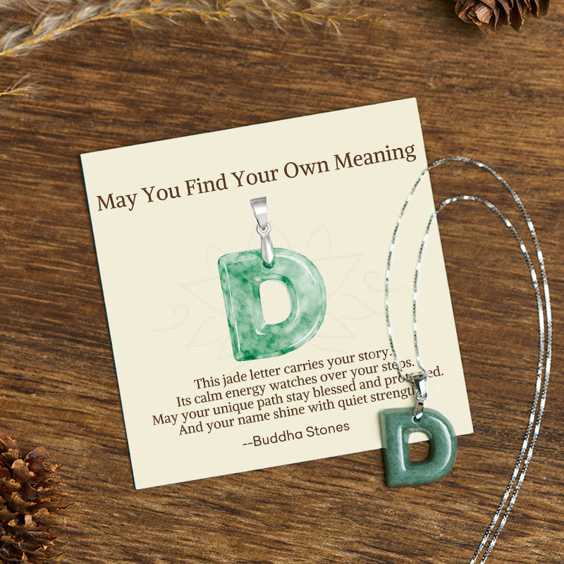 "May You Find Your Own Meaning" Natural A-Z Letter Jade 925 Sterling Silver Chain Necklace Includes Gift Message Card - Image 32
