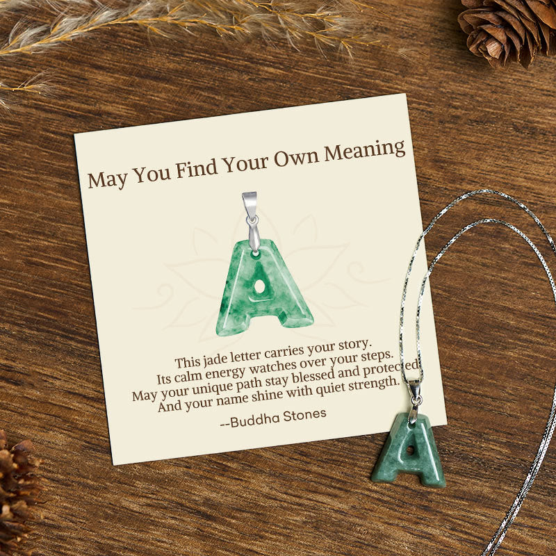 "May You Find Your Own Meaning" Natural A-Z Letter Jade 925 Sterling Silver Chain Necklace Includes Gift Message Card - Image 2