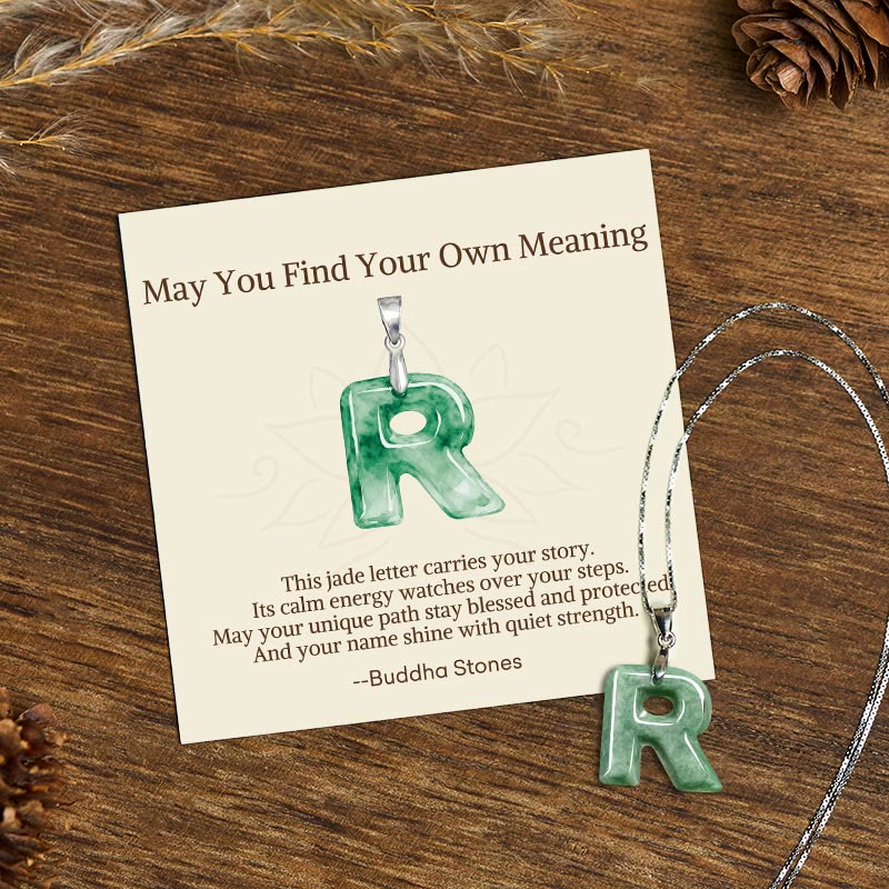 "May You Find Your Own Meaning" Natural A-Z Letter Jade 925 Sterling Silver Chain Necklace Includes Gift Message Card - Image 89