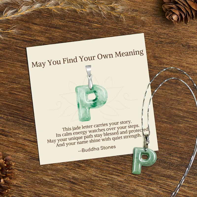 "May You Find Your Own Meaning" Natural A-Z Letter Jade 925 Sterling Silver Chain Necklace Includes Gift Message Card - Image 81