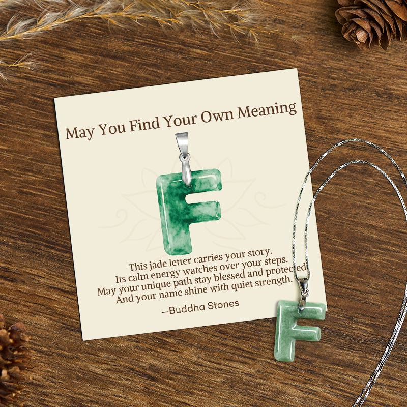 "May You Find Your Own Meaning" Natural A-Z Letter Jade 925 Sterling Silver Chain Necklace Includes Gift Message Card - Image 41