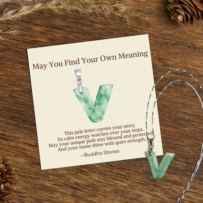 "May You Find Your Own Meaning" Natural A-Z Letter Jade 925 Sterling Silver Chain Necklace Includes Gift Message Card - Image 105